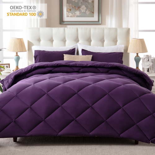 Yalamila Queen Size Comforter Set 3-Piece All-Season Down Alternative Reversible Comforter Set,Purple,200GSM Cooling Quilted Duvet Insert,95 GSM Soft Cover Bed in a Bag