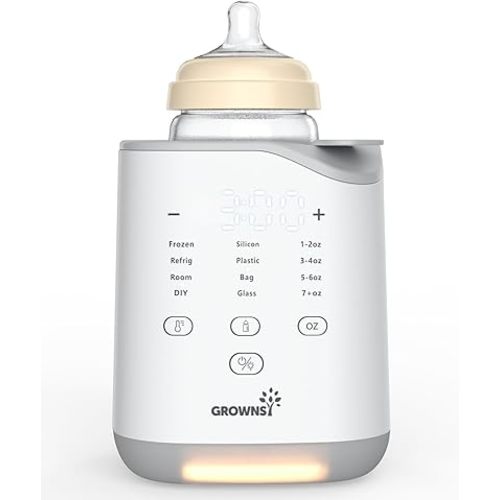 GROWNSY Bottle Warmer, 2025 Fast Baby Bottle Warmer for Breastmilk & Formula, Smart Temperature Control, with Timer, Thaw, Food Heater, Night Light, Calentador De Biberones for All Bottles