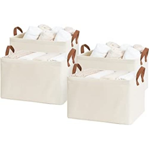 StorageWorks Storage Baskets for Shelves with Metal Frame, Canvas Storage Bins, Baby Gift Basket, Natural Color, 4-Pack