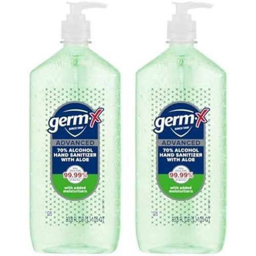 Germ-X Advanced Hand Sanitizer with Aloe and Vitamin E, Non-Drying Moisturizing Gel, Instant and No Rinse Formula, Pump Bottle, 1 Liter (Pack of 2)