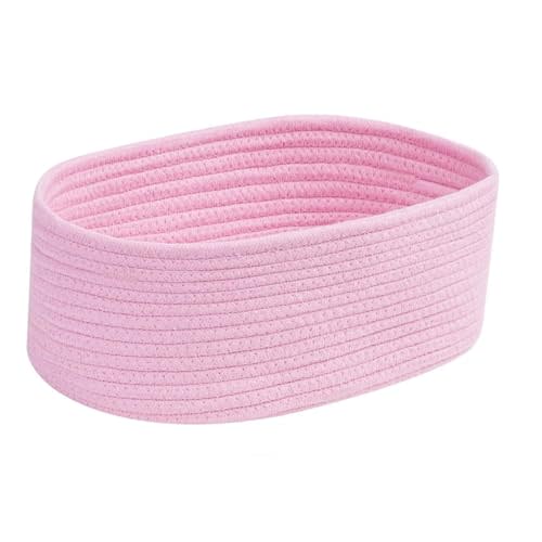 CubesLand Small Woven Storage Basket - Cotton Rope Organizer for Nursery Toys, Pet Supplies, Desk Decor | Gift Ready Pink Bin with Handles for Baby Showers, Housewarming, Cat Lovers
