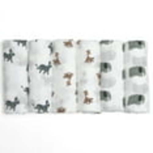 Gllquen Baby Muslin Swaddle Blankets 6-Pack, Soft Receiving Swaddles, Breathable Unisex for Newborns Infant Boys and Girls, 27 X 27", Elephant and Giraffe