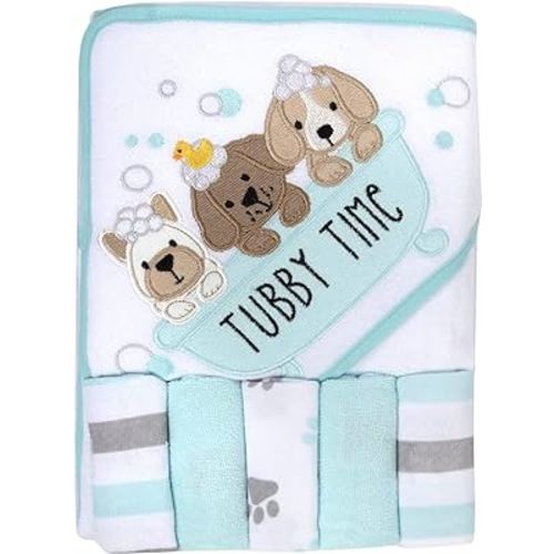 Baby Hooded Towel and Washcloth Set for Infants, Boys and Girls 6-12 Months (Pristine Pups)
