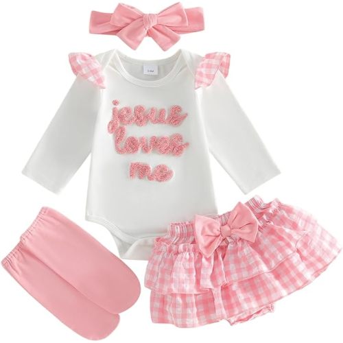 Kavousa My First 4th Of July Baby Girl Outfit My 1st 4th Print Romper + Flag Skirts+Leg Warmers+Headband 4Pcs Summer Clothes