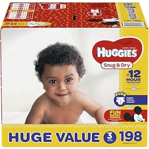 HUGGIES Snug & Dry Diapers, Size 3, 198 Count, HUGE PACK (Packaging May Vary)