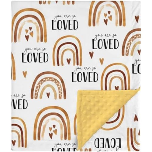 HawSkgFub Boho Rainbow You are So Loved Mink Baby Blankets Dotted Backing Boy Girl Shower Gift, Inspirational Brown Double Layer Nursery Swaddle, Soft Newborn Infant Toddler Bed Crib Bedding 30 x 40