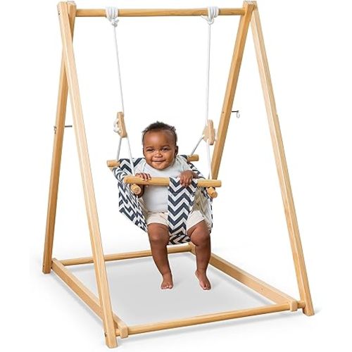 Avenlur Spruce Baby and Toddler Swing with Stand - Foldable Baby Swing - with Seat Belt and Padded Pillow - Free Standing Toddler Swing for Children 6 Months to 3 Years - Montessori and Waldorf Style