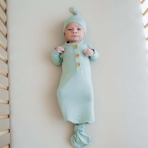 Knotted Gown with Hat Set in Sage | Kyte Baby