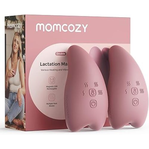 Momcozy A1Pro Lactation Massager, Deep Vibration & Rapid Heating for Clog Relief & Efficient Pumping, Breastfeeding Essentials with Memory Function & Fast Charging, for Postpartum Mom,Red, 2pc