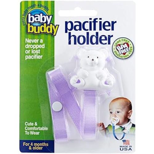 Baby Buddy Pacifier Clip Holder, Newborn Essential with Universal Fit for all Binky and Teether Brands, Ages 4+ Months, Lilac, 1 Pack