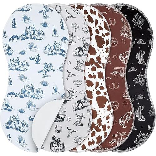 5 Pack Vintage Western Baby Burp Cloths Soft Absorbent Burping Rags for Newborns 19"x9" Spit up Cloths for Boy Girl Newborn Baby Shower Registry Gifts Set Nursery Decor