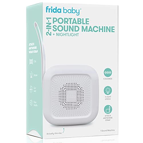 2-in-1 Portable Sound Machine + Nightlight by Frida Baby White Noise Machine with Soothing Sounds for Stroller or Car Seat with Volume Control