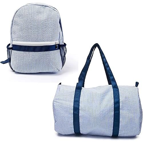 BLANKSMALL Kids Toddler Soft Seersucker Backpack - Light Weight Roomy Overnight Weekend Small Duffel Bag