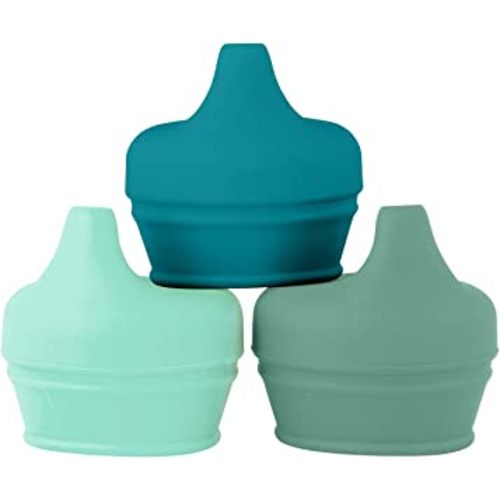 Boon Snug Silicone Sippy Cup Lids - Convert Any Kids Cups or Toddler Cups into Soft Spout Sippy Cups - Toddler Feeding Supplies and Travel Essentials - Green - 3 Count
