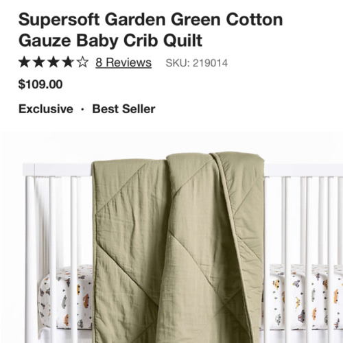 Supersoft Garden Green Cotton Gauze Baby Crib Quilt