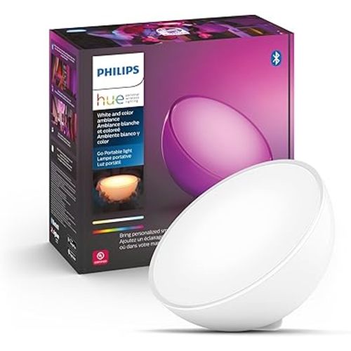 Philips Hue Go Smart Portable Dimmable Table Lamp, White - White and Color Ambiance LED Color-Changing Light - 1 Pack - Indoor and Outdoor Use - Control with Hue App or Voice Assistant