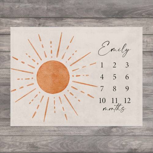 Sun Baby Milestone Blanket Girl, Boho Sunshine Month Blanket, Personalized First Year Calendar Monthly Growth Blanket Boy, Sun Girl blanket