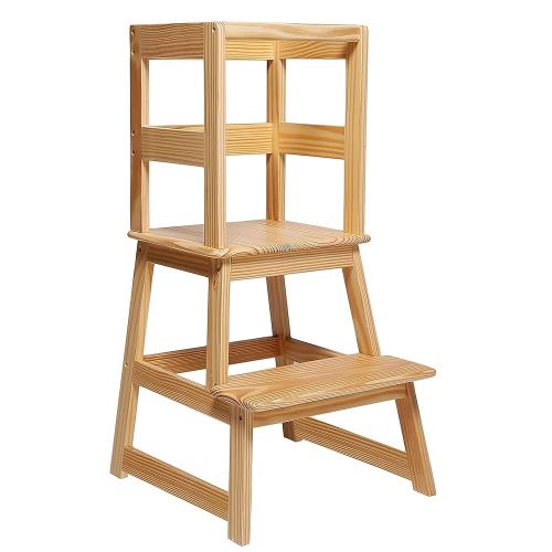 SDADI Kids Kitchen Step Stool with Safety Rail, 150lb Capacity, for 18-36 Months Old, Natural