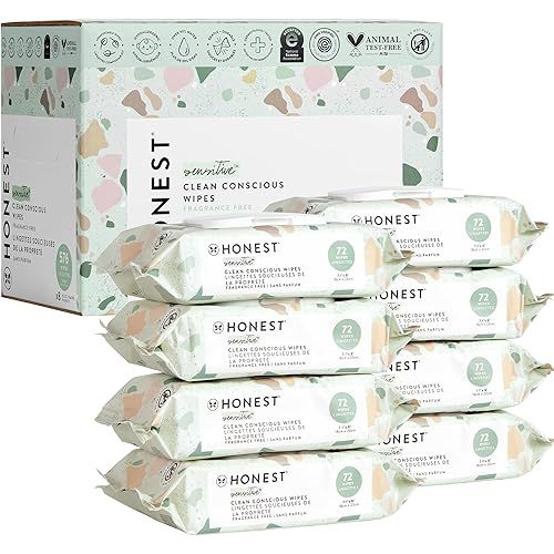 The Honest Company Clean Conscious Multi-Use Wipes | Hypoallergenic + Unscented for Sensitive Skin | Over 99% Water, Compostable, Plant Based, Baby Wipes | Geo Mood, 576 Count