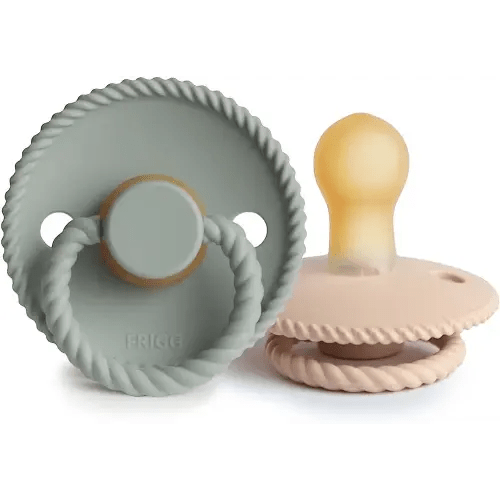 FRIGG Rope Natural Rubber Baby Pacifier | Made in Denmark | BPA-Free (Sage/Croissant, 0-6 Months)