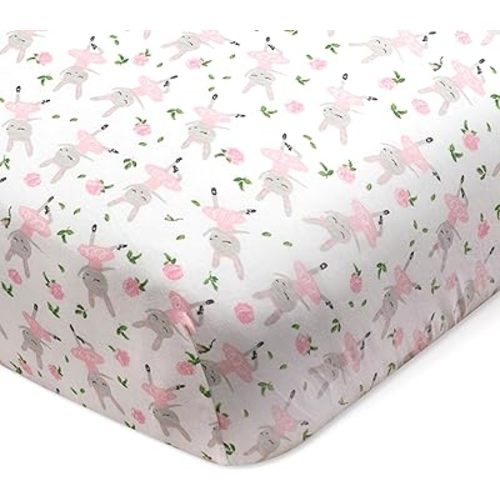 HonestBaby Fitted Crib Sheets Fits Standard Mattress Bassinet, Mini Prints 100% Organic Cotton Baby Boys, Girls, Unisex, Tutu Cute, One Size