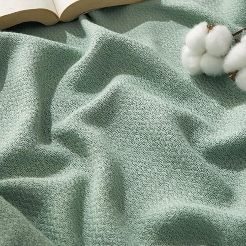 Bedsure GentleSoft 100% Cotton Blanket Queen Size for Bed - Breathable and Lightweight, Soft Cozy Textured Herringbone Woven Blanket for Summer, Sage Green, 90x90 inches