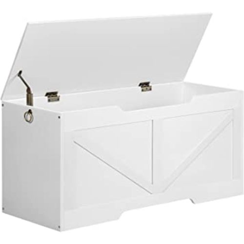 HOOBRO Storage Bench, 39.4” Retro Wooden Storage Chest with U-Shaped Cut-Out Pull, Safety Hinge, Supports 220 lb and Easy Assembly for Toy Box Organizer (White) WT771CW01
