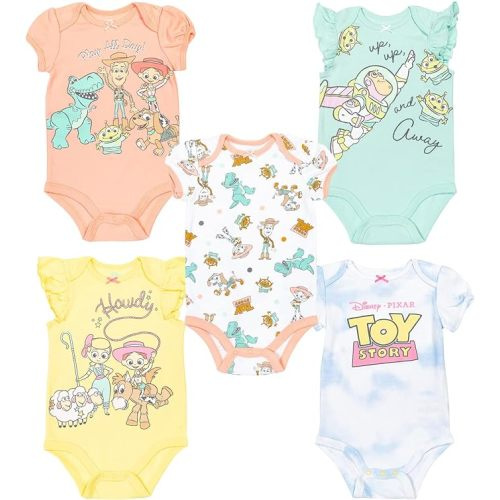 Disney Classics The Aristocats Lion King Winnie the Pooh Pixar Toy Story Baby Girls 5 Pack Bodysuits Newborn to Infant