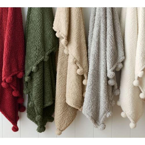 Cozy Pom Pom Sherpa Throw