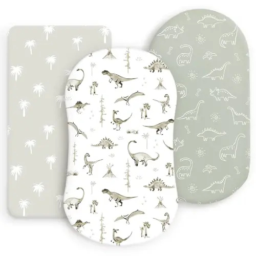 Ultra Soft Stretchy Jersey Knit Fitted Bassinet Sheets 3 Pack, Universal Fitted for Baby Cradle Moses Basket Oval Rectangle Mattress Safe and Snug, Bassinet Fitted Sheets for Boy, Dinosaur Print