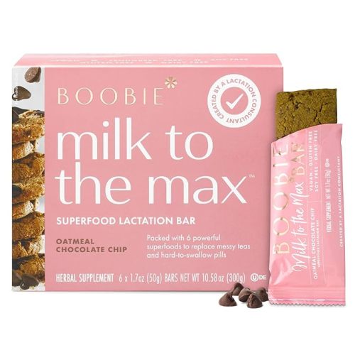 Boobie Bar Oatmeal Chocolate Chip Lactation Bar | #1 Selling Lactation Snack Bars | Gluten Free & Vegan Lactation Snacks To Support Milk Supply Increase, 6 Bars (1 Box)