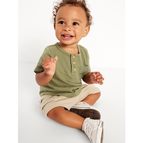 Textured Henley Pocket T-Shirt and Shorts Set for Baby