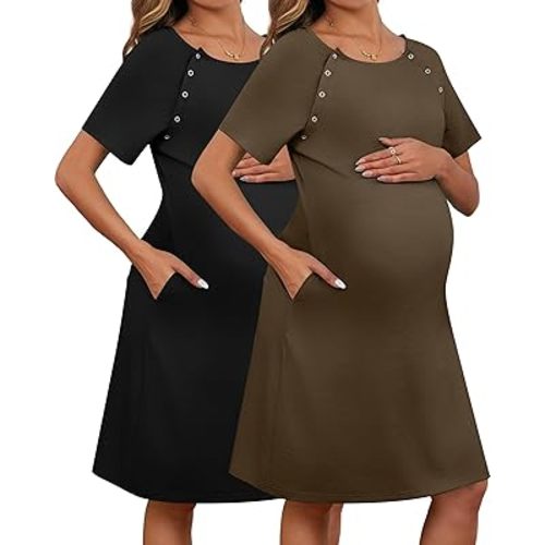 Huukeay 2 Pack Labor Delivery Nursing Hospital Gown Women's 35% Cotton Maternity Birthing Dress 3 In1 Breastfeeding Pajamas