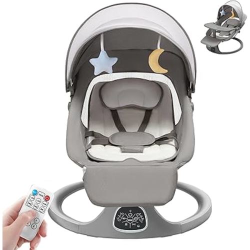 Electric Baby Swing for Infants, Electric Bouncer for Baby with 5 Swing Speeds, Bluetooth, Remote Control, Music Lullaby, 3 Timer Settings, 5 Point Harness Portable Rocker