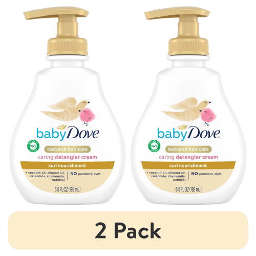 (2 pack) Baby Dove Textured Hair Care Detangler Cream For baby's curly hair Curl Nourishment, 6.5 Fl oz