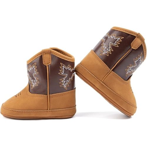 HsdsBebe Baby Boys Girls Western Cowboy Boots Infant Moccasins High Top Booties Toddler Soft Sole Non-Slip First Walker Crib Shoes