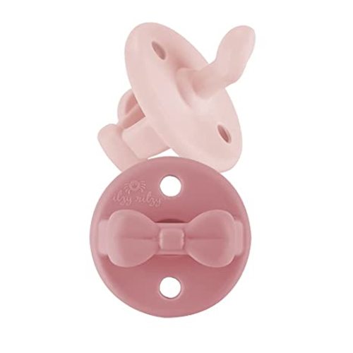Itzy Ritzy Silicone Orthodontic Pacifiers - Itzy Soother Pacifiers with Collapsible Handle & Two Air Holes for Added Safety, Baby Pacifier For Ages 0-6 Months (Ballet Slipper & Primrose)