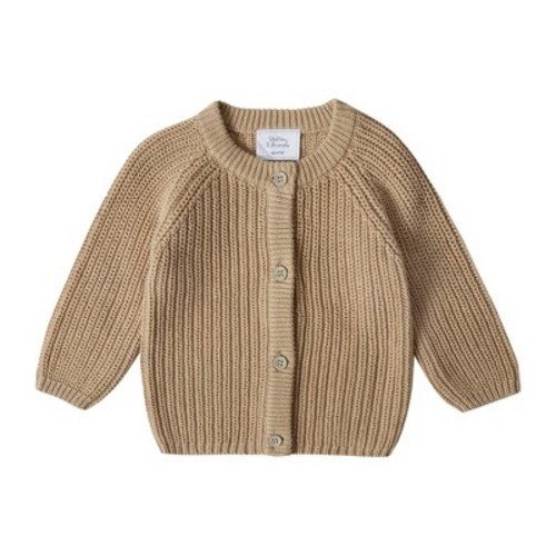 Stellou & Friends 100% Cotton Chunky Ribbed Knitted Cardigan for Boys & Girls Ages 0-6 Years, Color: Taupe, Size: 3-6 months