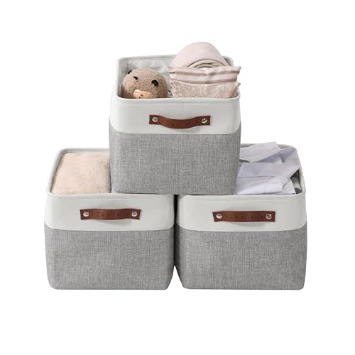 DECOMOMO Storage Bins Fabric Storage Baskets for Shelves, Linen Closet Organization Toys Nursery (Grey and White, Large - 3 Pack)