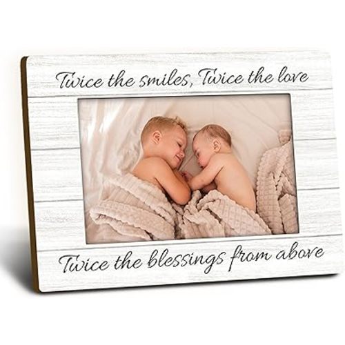 Twins Baby Items 4x6 Picture Frame, Twin Mom Gifts Wooden Picture Frame, Twins Baby Gifts for Girls Boys Mom, Twice the Blessings from Above Decorative Photo Frames for Table Desk Decor
