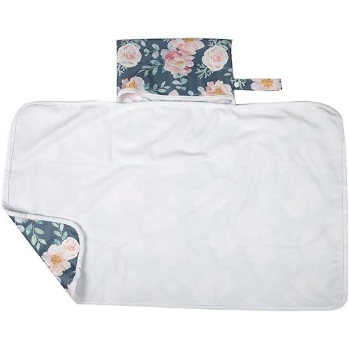 Baby Diaper Changing Mat Pad Portable Foldable Washable Compact Travel Nappy Waterproof Play Mat 30inx18.5in for Girls (Flowers)