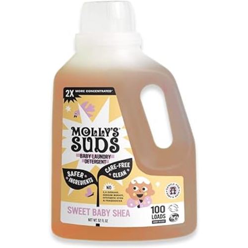Molly's Suds Baby Liquid Laundry Detergent | Removes Formula, Poop & Spit-Up Stains | Extra Gentle on Newborn Skin (Sweet Baby Shea, 100 Loads)