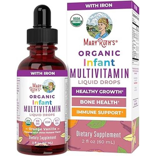 MaryRuth Organics Multivitamin with Iron for Infants | USDA Organic | Liquid Drops for Babies 6-12 Months | Immune Support & Overall Wellness | Vegan | Non-GMO | Gluten Free | 2 Fl Oz