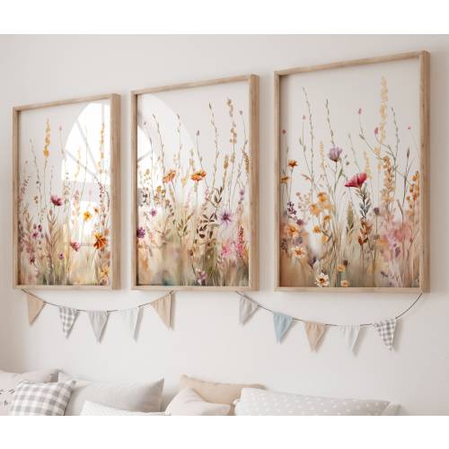 Boho Nursery Wall Art, Wildflower Nursery Decor, Botanical Print, Floral Nursery Art, Girl Nursery Decor, Wildflower Prints, Meadow flowers