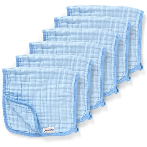 Maliton Baby Boy Muslin Burp Cloths 6 Pack Large 20''x10'' 100% Cotton Burp Rags Absorbent and Soft 6 Layers Baby Spit Up Rags Newborn Boy Essentials(Blue, Pack of 6)