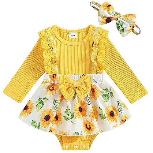 Mubineo Baby Girl Spring Fall Clothes Outfits Long Sleeve Lace Floral Romper Dress Newborn Outfit