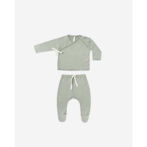 Wrap Top + Footed Pant Set || Sage