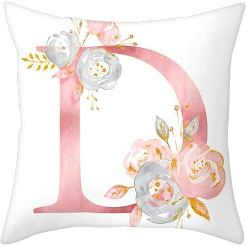 Eanpet Throw Pillow Covers Alphabet Decorative Pillow Cases ABC Letter Flowers Cushion Covers 18 x 18 Inch Square Pillow Protectors for Sofa Couch Bedroom Car Chair Home Decor (D)
