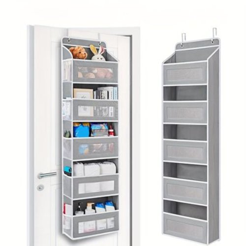 Over Door Organizer, 5-Tier Hanging Over Door Organizer with 5 Large Capacity Pockets, Anti-Tilt 44lb Load Behind Door Organizer for Bedroom, Bathroom, Pantry, Nursery and Mother's Day Gift