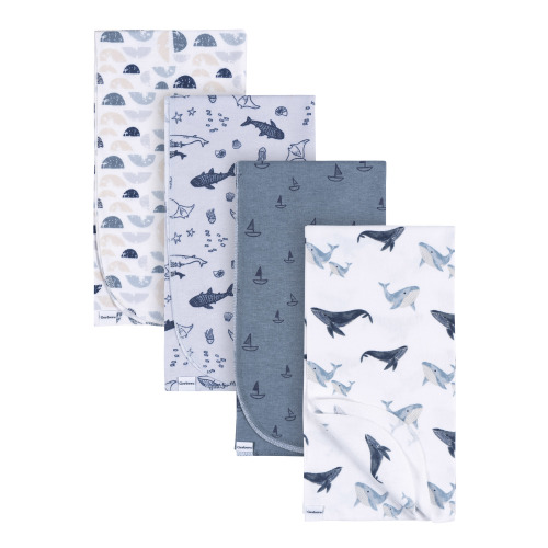 Gerber Baby Boy or Girl Unisex Flannel Blankets, 4-Pack, Coastal Calm
